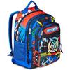 Mitama Zaino Triplo Scomparto Mysterious Warriors con Tasca frontale, Blu e Arancione, Scuola Elementare e Tempo Libero, Bambino Ragazzo