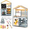 RELAX4LIFE 3 in 1 Cucina Giocattolo per Bambini in Legno, Set di Grill per Barbecue con Griglia, Forno e Lavagna, Gioco Negozio con 12 Accessori, 75 x 34 x 111 cm