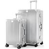 ALPHA CAMP Set di 2 Valigie Argento, Valigia Grande 23 KG Rigida, Valigia Grigio TSA Serratura con Ruote, Valigia Grande XL Policarbonato Cornice in Alluminio Ricarica