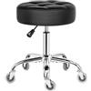 BEWISHOME Sgabello con Ruote, Sedia in Pelle PU Resistente, Girevole a 360°, Sgabello Regolabile, Peso Massimo 200 KG, per Saloni di Bellezza, Spa e Cliniche (Nero)