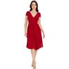 Dress the Population Corey cap Sleeve Plunge Neck Fit And Flare Knee Length Dress Vestito, Granato, M Donna