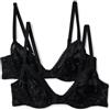 Amazon Essentials Reggiseno a Scollo Profondo in Pizzo Elasticizzato Donna, Confezione da 2, Nero, 3C