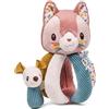 Lilliputiens - Sonaglio per neonati con 5 maniglie - Jeanne il gatto - Giocattolo sensoriale dai 6 mesi - Stimola la vista e il tatto - Rosa e verde - 19 cm - 83617