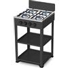 Staylux Cucina 4 Fuochi GPL con 2 Ripiani, Libera installazione per uso esterno ed interno, Colore Nero, Dimensioni 49x49xh82,3 cm
