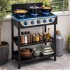 Staylux Cucina 5 Fuochi GPL con 2 Ripiani, Libera installazione per uso esterno ed interno, Colore Nero, Dimensioni 65x49xh92 cm