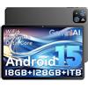 UBDXBD Tablet Android 15 da 10,1 pollici, 18GB RAM (6+12) 128GB ROM, T30 Octa-Core, espandibile fino a 1TB, WiFi 6, batteria da 6000mAh, display HD IPS 1280×800, GPS, Widevine L1, Tablet con Gemini AI, Nero