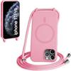 FMPCUON FNPCUON Cover Magnetica Silicone per iPhone 11 Pro con Cordino,Compatibile con MagSafe,Custodia con Laccio Collana Tracolla Collo Sottile TPU Antiurto Protettiva Case con Corda.Pink