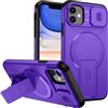 xinyunew custodia per iPhone 12 Mini/iPhone 13 Mini con ring stand magnetico, cover militare antiurto con protezione fotocamera scorrevole compatible with MagSafe ricarica wireless Porpora