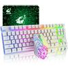 LexonTech Set Tastiera e Mouse Wireless, Tastiera da Gioco Wireless a 87 Tasti, Layout US, Layout QWERTY, Retroilluminazione Arcobaleno, Mouse LED da 2400 DPI con Tappetino (Bianca)
