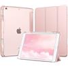 MoKo Cover per iPad 9a/8a/7a Generazione 10,2 Pollici con Portapenna | Custodia per iPad 10,2 2021/2020/2019, Trifold Sottile Leggera Cover con Retro PC Rigido Traslucido, Oro Rosa