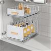 HUOLE Organizer Sottolavello Portaoggetti con Cestelli Scorrevoli Estraibili, Per l'interno di Pensili,Armadi,Scaffali,Piani lavoro,Scrivanie.Per Casa,Ufficio,Bagno,Cucina,Camere,40*26*43 cm-bianco-1 pz