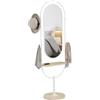 HOMCOM Specchio a figura intera 175,5x50 cm con vassoio in legno, 4 ganci e cornice in metallo per il soggiorno e la camera da letto, bianco