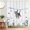 BREASOME Tenda Doccia Antimuffa Gatto Divertente 180 x 180 cm Tenda da Doccia Gatto Immersioni Nuoto Tende Vasca da Bagno Impermeabile Lavabile Tessuto in Poliestere con 12 Ganci