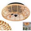 hofstein Ventilatore da soffitto Mulstrand, ventilatore in metallo/bambù di colore nero/naturale con telecomando, funzione su/giù e effetto luce sul soffitto, lampada da soffitto a 4 luci, diametro 50 cm, 4