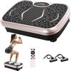 TLGREEN Piastra Vibrante, Design Compatto, 99 Livelli, 5 Programmi di Allenamento, con Bande di Resistenza, Touch Screen e Telecomando, Fitness Pedana Vibrazioni, Tavola Vibrante per Casa (Champagne)