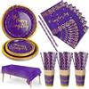 Nkaiso 126Pcs Viola Oro Rosa Piatti di Carta Stoviglie per Feste-25 Ospiti