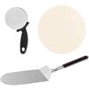 Shally Dogan Set 3 Pezzi per Pizza con Pala in Acciaio Inox Pieghevole e Manico in Legno, Tagliapizza Lama Rotonda e Pietra Refrattaria, Cottura Fino 800°C per Forni Fornelli Griglie a Carbone e Gas