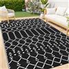 Homaxy Tappeto da esterno 240 x 300 cm, impermeabile e reversibile, in plastica, stile bohémien, tappetino da esterno per patio, cortile, terrazza, picnic, spiaggia, campeggio, nero