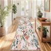 WQMMD Tappeto runner lavabile in lavatrice, 80 x 300 cm, per corridoio, comodino, cucina, camera dei bambini, camera da letto e ingresso, antiscivolo, floreale, verde salvia, tappeto moderno e vintage