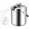 Xigner Secchiello per ghiaccio da 1,3 l, con coperchio, doppio spessore rinforzato, in acciaio inox, per cubetti di ghiaccio, raffreddamento di birra, spumante, vino e frutta