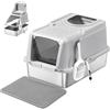 Feandrea Lettiera per Gatti Chiusa in Acciaio Inox, 61 x 40 x 36,5 cm | Anti Odore, Doppio Ingresso, con Tappetino e Paletta, Grigio Tortora, Collezione BOXAL PPT005G201