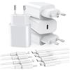 Seadmit Caricatore USB C, 20W Presa, PD3.0 Caricabatterie USB C compatibile con i-Phone 17/16/15/14/13 Pro Max, i-Pad, Air-Pods, Samsung Galaxy S25/24/23 ecc, Alimentatore USB C Rapido(4 Pezzi+cavo)