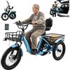 Generic Triciclo elettrico per adulti, 48V 13Ah, pneumatici larghi da 18 x 3.0, pieghevole, autonomia di 44 km, faro e clacson a LED, cestino anteriore e posteriore, ideale per shopping e picnic, b