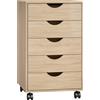 HOMCOM Cassettiera da ufficio su ruote con 5 cassetti, 40x40x67 cm, rovere | Aosom Italy
