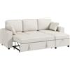 HOMCOM Divano letto angolare 3 posti in ciniglia con pouf contenitore, beige | Aosom Italy