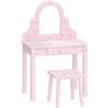 AIYAPLAY Set tavolo da trucco 2 in 1 per bambini con sgabello e specchio, rosa | Aosom Italy