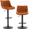HOMCOM Set 2 Sgabelli Bar Girevoli e Regolabili con Base Metallo e Schienale, Marrone Aranciato | Aosom Italy