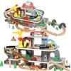 AIYAPLAY Set trenino in legno da 79 pezzi su 4 livelli con ascensore e gru, colorato | Aosom Italy