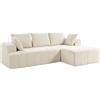 HOMCOM Divano letto angolare 3 posti in ciniglia con penisola, 256 cm, beige | Aosom Italy