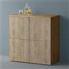 Mai & Mai Mobile Contenitore 76x36.4x74cm, Marrone chiaro+Rovere chiaro | Mobiletto Multiuso con 4 ante e 4 vani per Soggiorno, Sala da Pranzo, Camera da Letto Schrank04