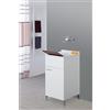 Generico Mobile Lavatoio Stella 45x50 cm in Nobilitato Melaminico Bianco Lucido con Vasca in Resina, Sifone e Tavoletta Multiuso in Legno - Lavanderia Salvaspazio, Predisposizione Foro Rubinetto
