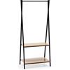 HOMN LIVING Appendiabiti con scarpiera Carla 2 Ripiani 1 Barra, Colore Rovere/Nero, 64 cm (Larghezza) 40 cm (profondità) 150 cm (Altezza)