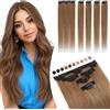 Elailite Extension Capelli Veri Clip Naturali 5 Ciocche Singole con Silk Lace 30cm 38g per Volume/Mèches #6 Castano
