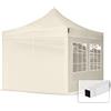 TOOLPORT Gazebo Pieghevole Giardino 3x3m - 4 Laterali (con finestre) Telo 700N Poliestere Idrorepellente Padiglione Mercati Sagre Crema