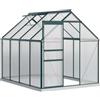 Outsunny Serra da Giardino in Policarbonato con Grondaie 1.9x2.5 m Verde | Lega di Alluminio, Serra per Piante Orto, Finestra Regolabile Apribile, Porta Scorrevole