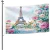 Ginfult Bandiera da giardino con rose Torre Eiffel di Parigi, 1,5 x 2,3 m, bandiera da giardino su entrambi i lati, in poliestere, decorativa, per patio, prato, portico, balcone