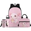 Renewold Set di 4 zaini per la scuola con borraccia, borsa termica portatile, porta bottiglia d'acqua con tracolla, zaini per bambini dai 6 ai 18 anni, Carino Axolotl, Taglia unica, Zaino casual
