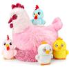 Wonder Sprout Galleria di Peluche Chioccia con 4 Pulcini, Giocattolo di Gallina in 5-in-1 con Nido e Pancia con Cerniera, Morbidi Animali della Fattoria, Regalo di Compleanno di Pasqua per Bambini
