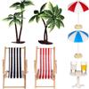 Toyvian Mini set di paesaggi da spiaggia in resina con mini palme, ombrelloni, sedie a sdraio, bevande e tavolino rotondo per la decorazione per lavori fai da te, case delle bambole e