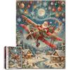 Tucocoo Puzzle da 1000 pezzi per adulti, puzzle natalizio vintage con Babbo Natale che vola in aereo, opera d'arte del villaggio innevato, puzzle festivo della notte invernale impegnativa attività familiare