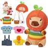 XPJBKC 9 in 1 Capibara Peluche, Peluche Capibara con 5 Vestiti, 1 Carote Cappelli, 2 Borse, Carino Capybara Peluche, Vestizione Quotidiana Capybara Bambino, Regalo per Ragazzi e Ragazze, 30cm