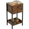 Relaxdays Tavolino, 2 cassetti e ripiano, industriale, marrone/nero | HLP: 69,5x38x28 cm, soggiorno, ingresso, metallo