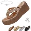 Generic Infradito da donna con zeppa con strass, sandali infradito con zeppa grossa, antiscivolo, sandali estivi eleganti da spiaggia per matrimoni