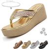 Generic Infradito da donna con zeppa con strass, sandali infradito con zeppa grossa, antiscivolo, sandali estivi eleganti da spiaggia per matrimoni
