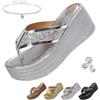 Generic Infradito da donna con zeppa con strass, sandali infradito con zeppa grossa, antiscivolo, sandali estivi eleganti da spiaggia per matrimoni
