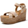 JOMIX Sandali Donna Estive Ciabatte Ragazze Zeppa da Mare Spiaggia Casual a fasce Incrociate con Fibbia SD9104 (Beige,39)